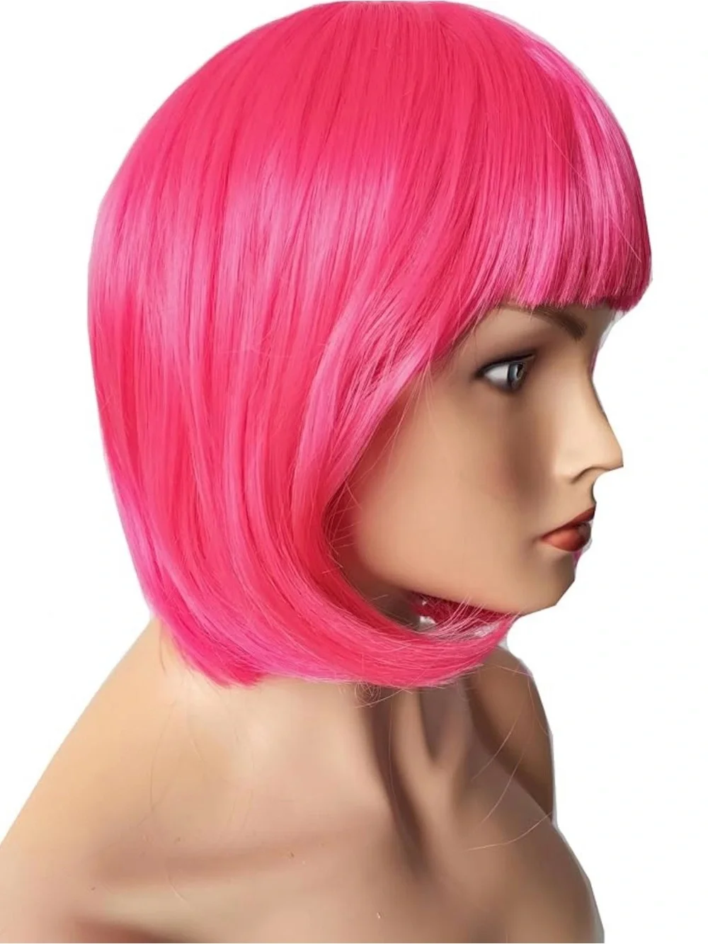 Women’s Short Straight Hot Pink Bob w/ Bangs Synthetic NWOT